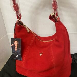 Vanessa Williams Red Suede Shoulder Hobo Bag